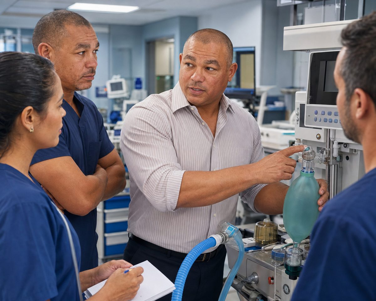 Devin demonstrates anesthesia machine testing Devin demonstrates anesthesia machine testing