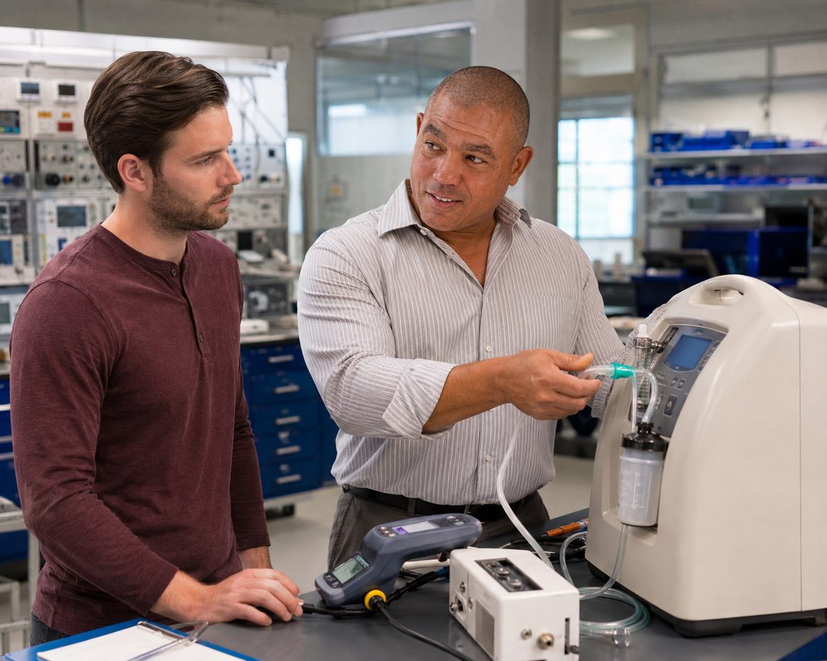 Devin Demonstrates Oxygen Concentrator Output Testing Devin Demonstrates Oxygen Concentrator Output Testing