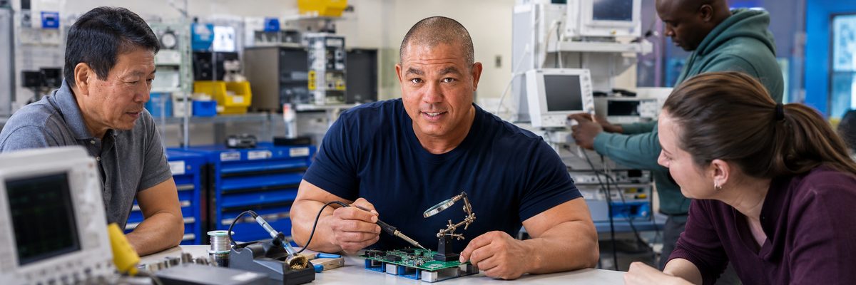 Devin leads a biomedical soldering workshop Devin leads a biomedical soldering workshop