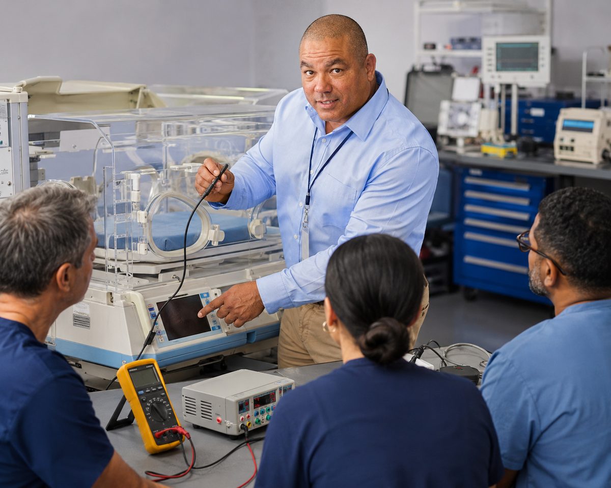 Devin teaches neonatal incubator maintenance Devin teaches neonatal incubator maintenance