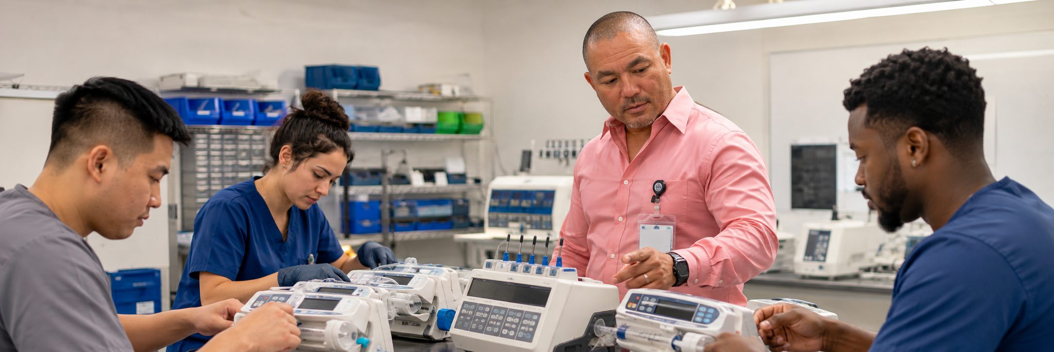Anesthesia machine service training for biomedical technicians | BiomedRx Biomedical equipment technicians training on anesthesia machine service procedures