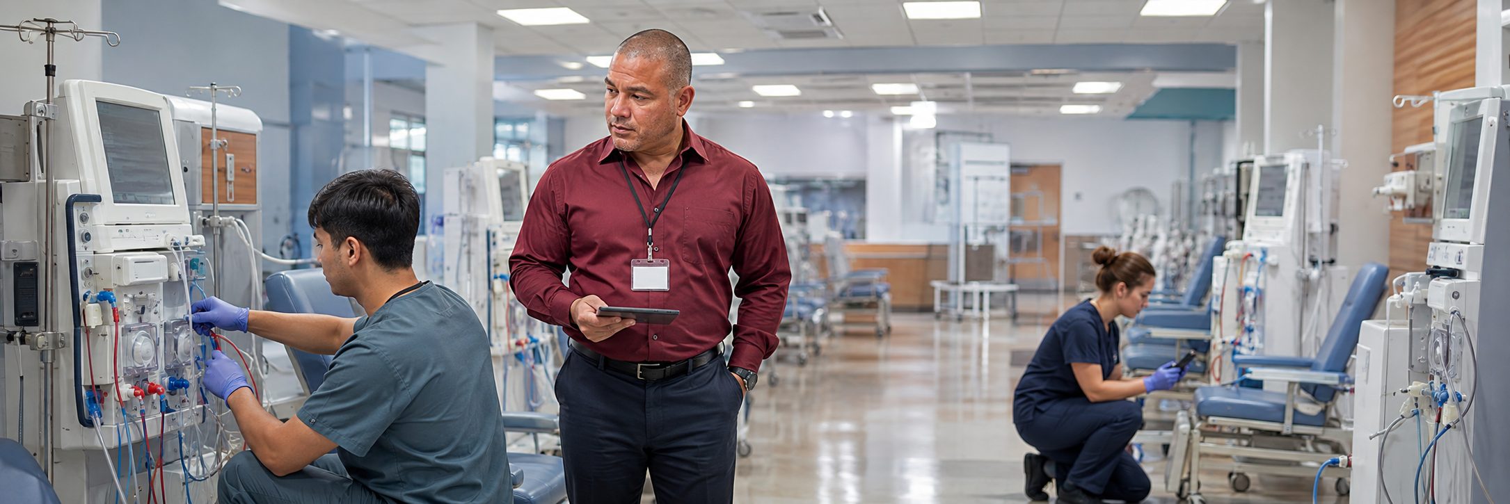 Biomedical equipment repair and bench calibration | BiomedRx HTM services Biomedical equipment repair shop bench calibration with an electrical safety analyzer