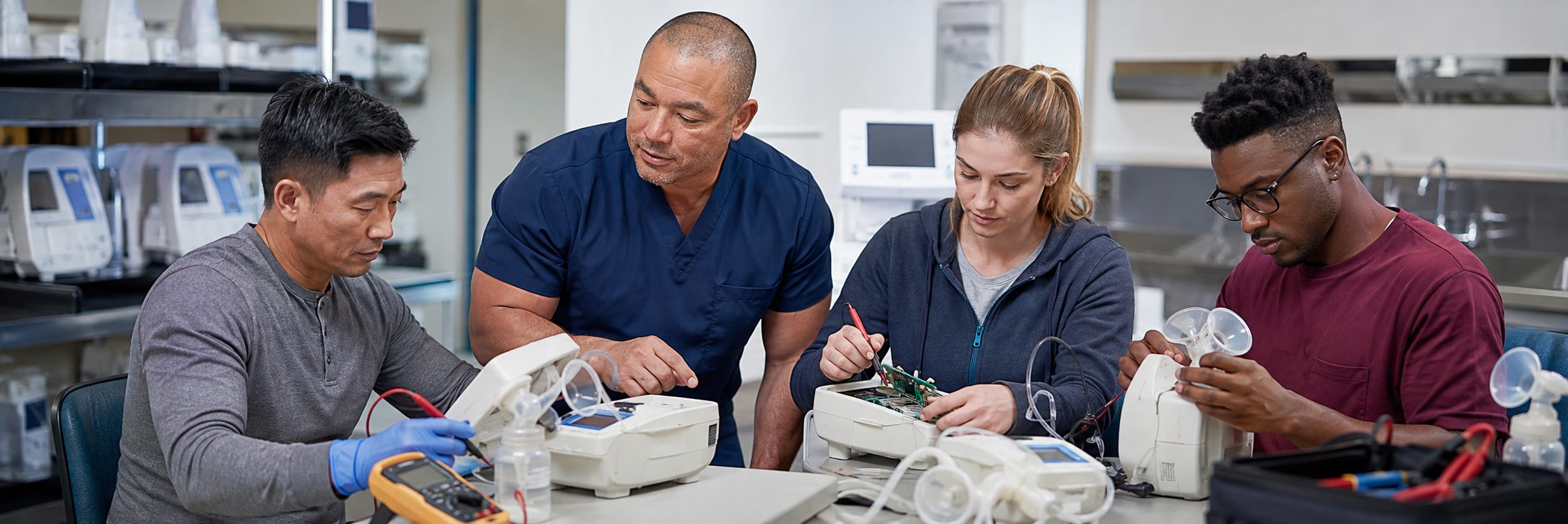 Defibrillator testing and analyzer verification | BiomedRx HTM services Defibrillator and patient monitor testing with a defibrillator analyzer and multimeter