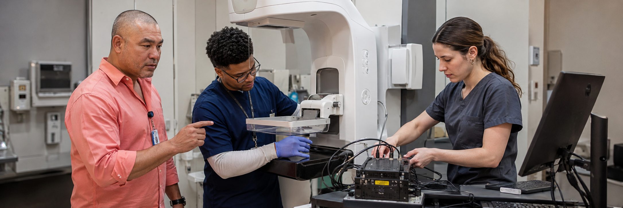 Mammography and medical imaging equipment service | BiomedRx HTM services Medical imaging equipment service on a mammography system with test instrumentation