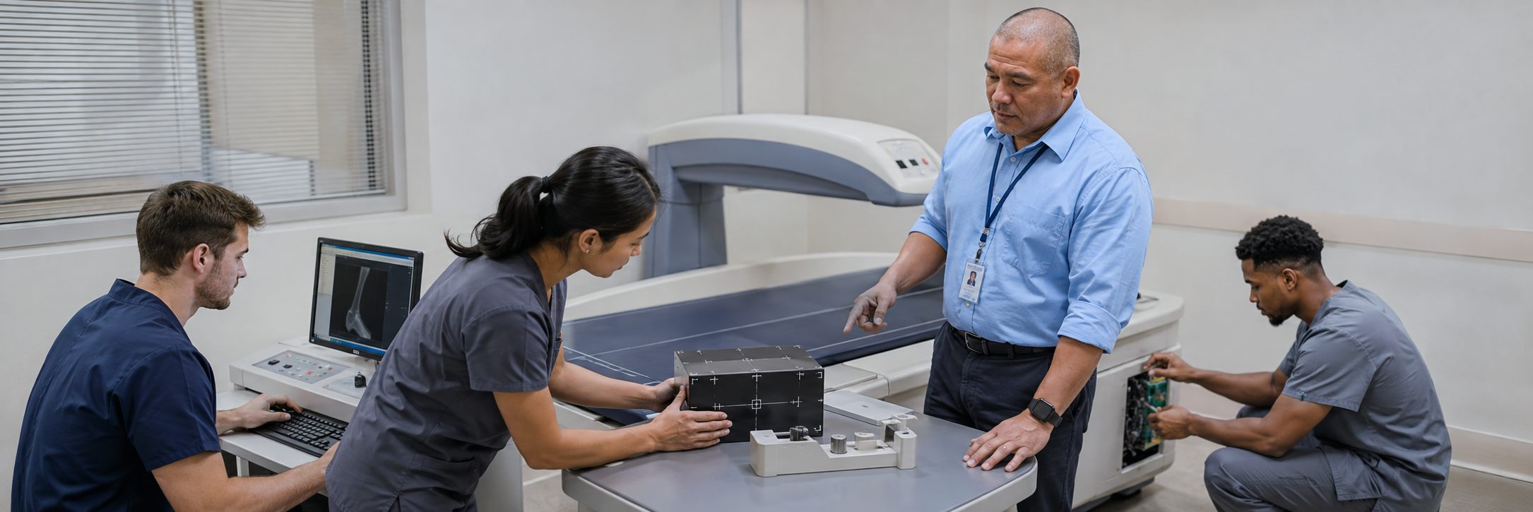Mammography and medical imaging equipment service | BiomedRx HTM services Medical imaging equipment service on a mammography system with test instrumentation