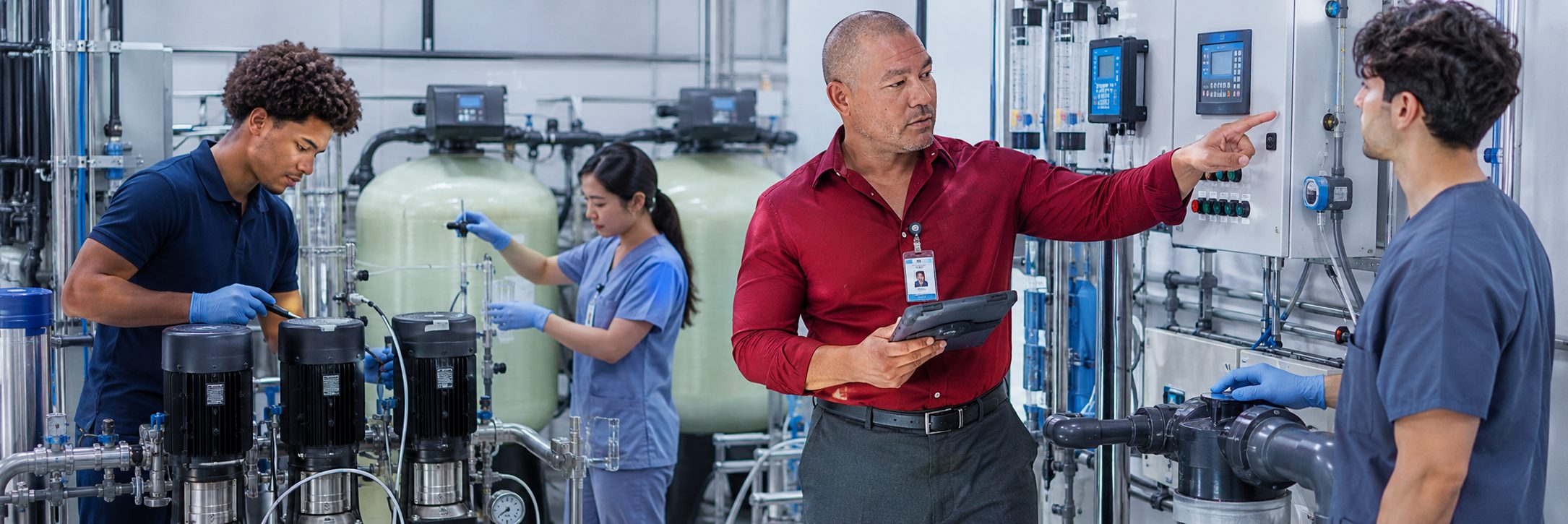 Operating room surgical light inspection and service | BiomedRx HTM services HTM technicians inspecting operating room surgical lights during scheduled service