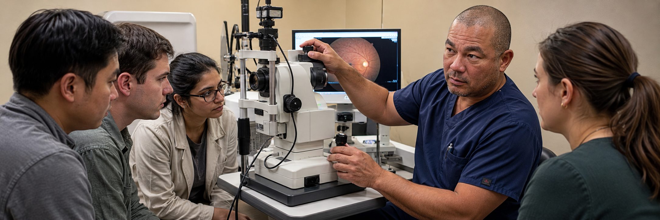 Ophthalmic equipment service and calibration | BiomedRx HTM services Ophthalmic equipment service on an autorefractor and phoropter in an eye clinic