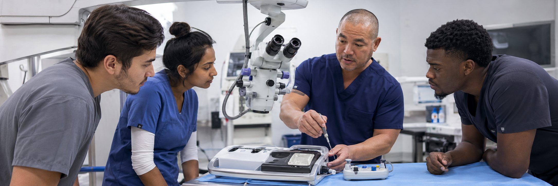 Ophthalmic equipment service and calibration | BiomedRx HTM services Ophthalmic equipment service on an autorefractor and phoropter in an eye clinic