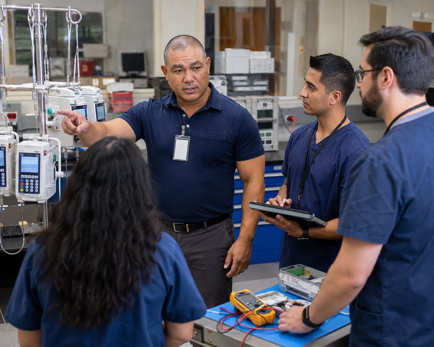 BiomedRx technician performing medical imaging equipment repair orange to protect patient safety
